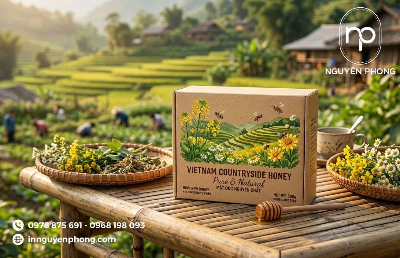 Mẫu in hộp đựng mật ong kraft 